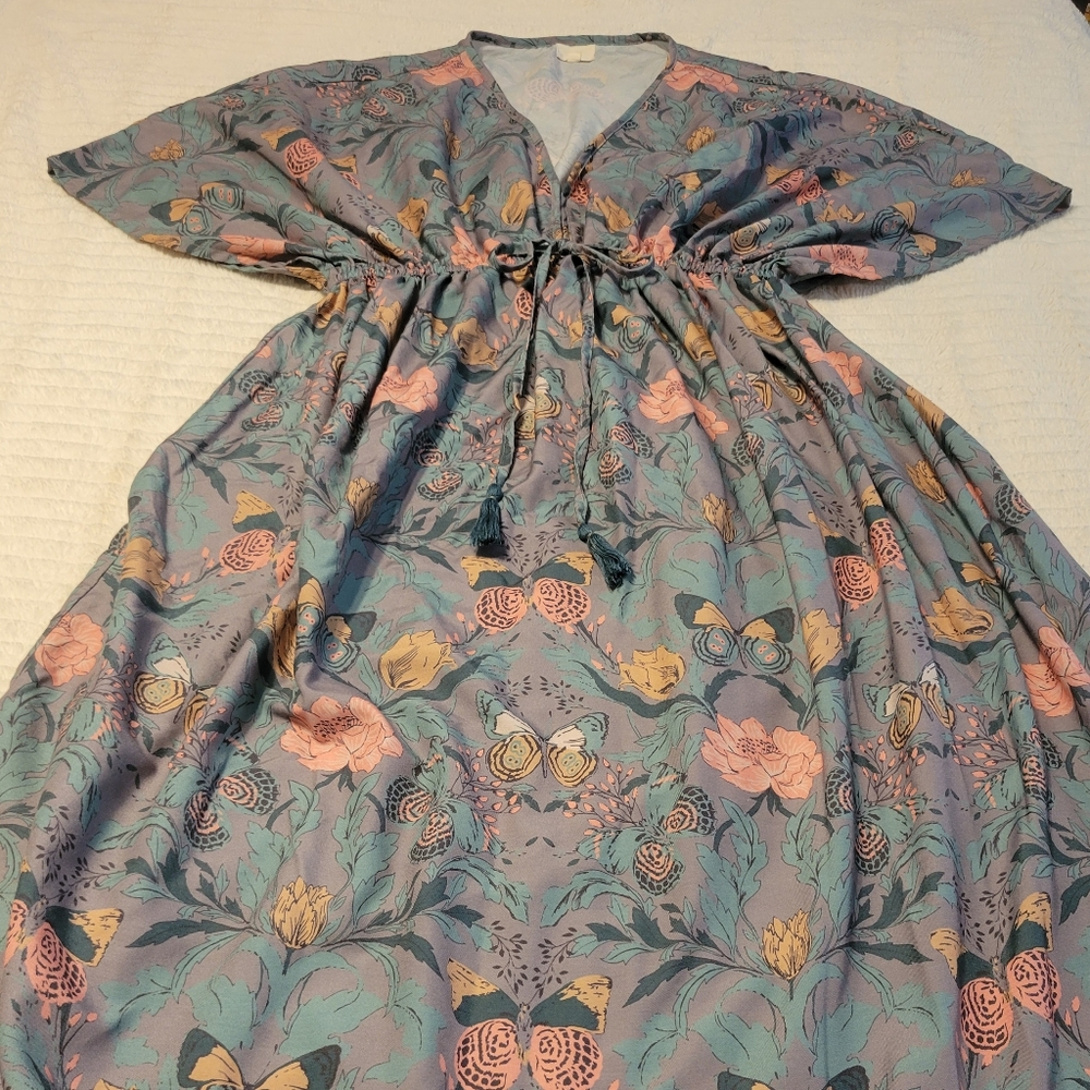 World Market Floral Butterfly Maxi Dress Flowy Boho Hippie - Picture 2 of 6